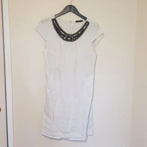 Lungo L'arno linen boho artsy lagenlook beaded collar boho shift dress size M